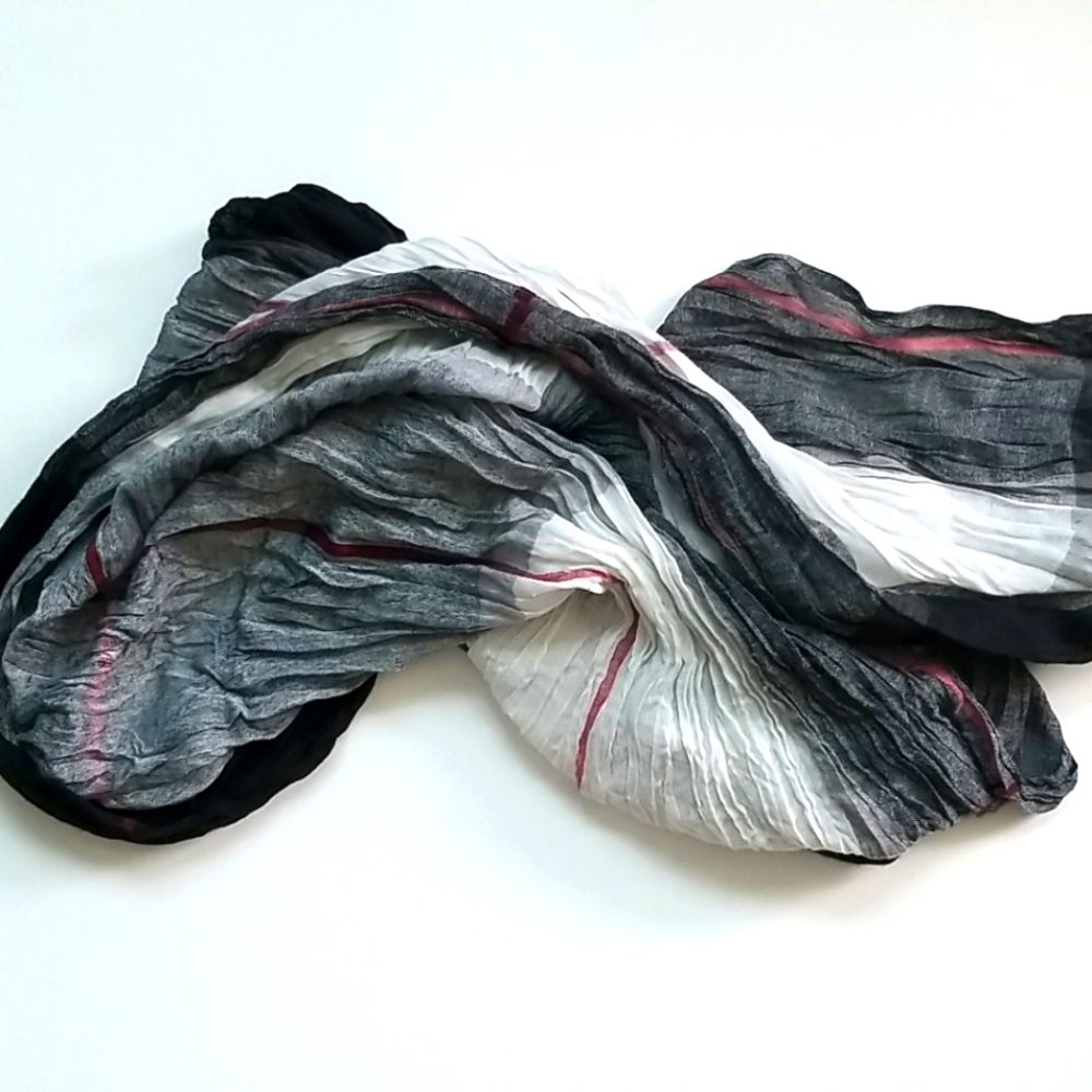 Fringed Grey & white Red Accent Checkered Scarf Unisex Marked S